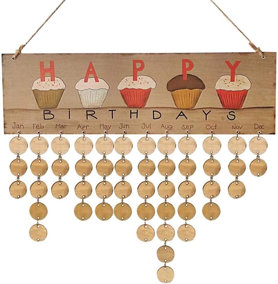 HpyAlwys DIY Wall Calendar Cake Happy Birthday Heart/Round Printed Wall Calendar Sign Special Dates Reminder Board Home Hanging Decor