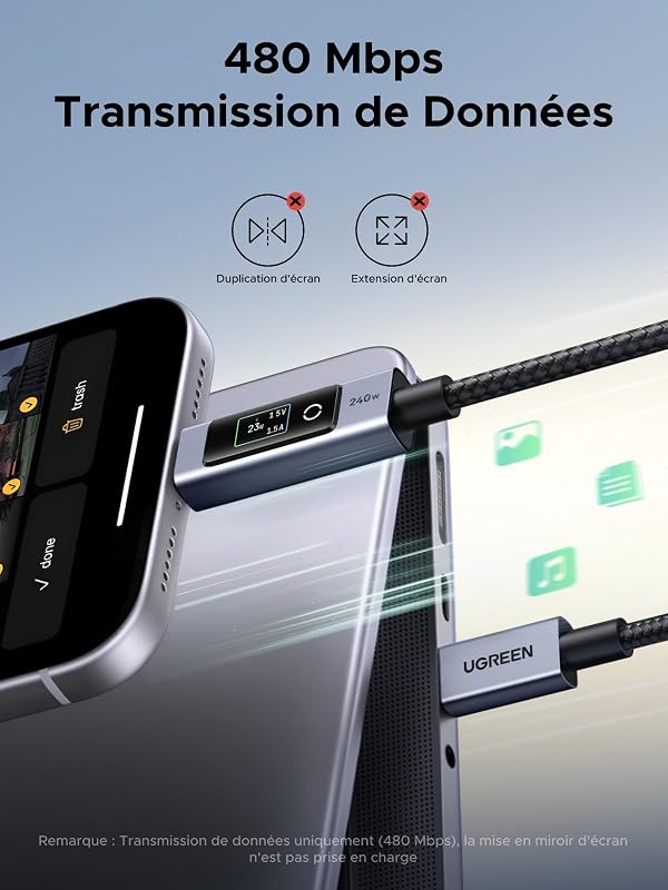 Nexode Câble USB C 240W avec Écran LCD 48V 5A PD 3.1 (2M)