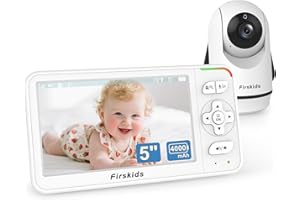 Firskids Baby Monitor, 5” Video Baby Monitor with Camera and Audio, 32-Hour Battery, Non WiFi, 2 Way Talk, Temp Sensor, Auto Night Vision, Pan Tilt Zoom Camera, Suitable for Monitor Baby and Elderly