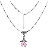 LAMIBEE Necklace for a Cause, Ribbon Awareness Necklace for Cancer Fighters and Warriors, Gift for Supporting Him and Her Patients