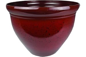 Listo Pizzazz Resin Pottery Planter with Speckle, 9-Inch, Warm Red