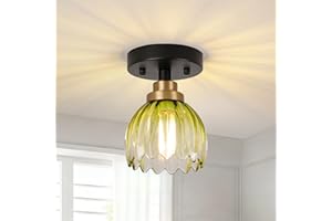 Taloya Semi Flush Mount Ceiling Light, Close to Ceiling Light Fixtures with Green Tulip Glass Shades Modern Farmhouse Lightin