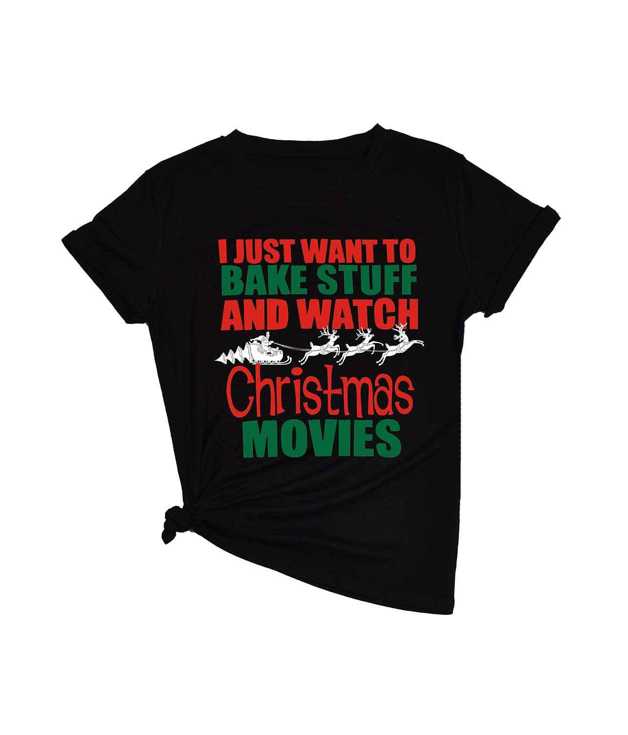 Eanklosco Merry Christmas T-Shirt Women\'s Casual Letter Tops Short Sleeve Shirts(Black,2XL)