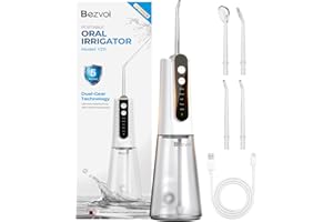 Bezvoi Cordless Water Flosser, Dual-Gear Motor Technology, MDL Accepted Irrigator Dental Pick with 5 Modes & Removable Tank, 