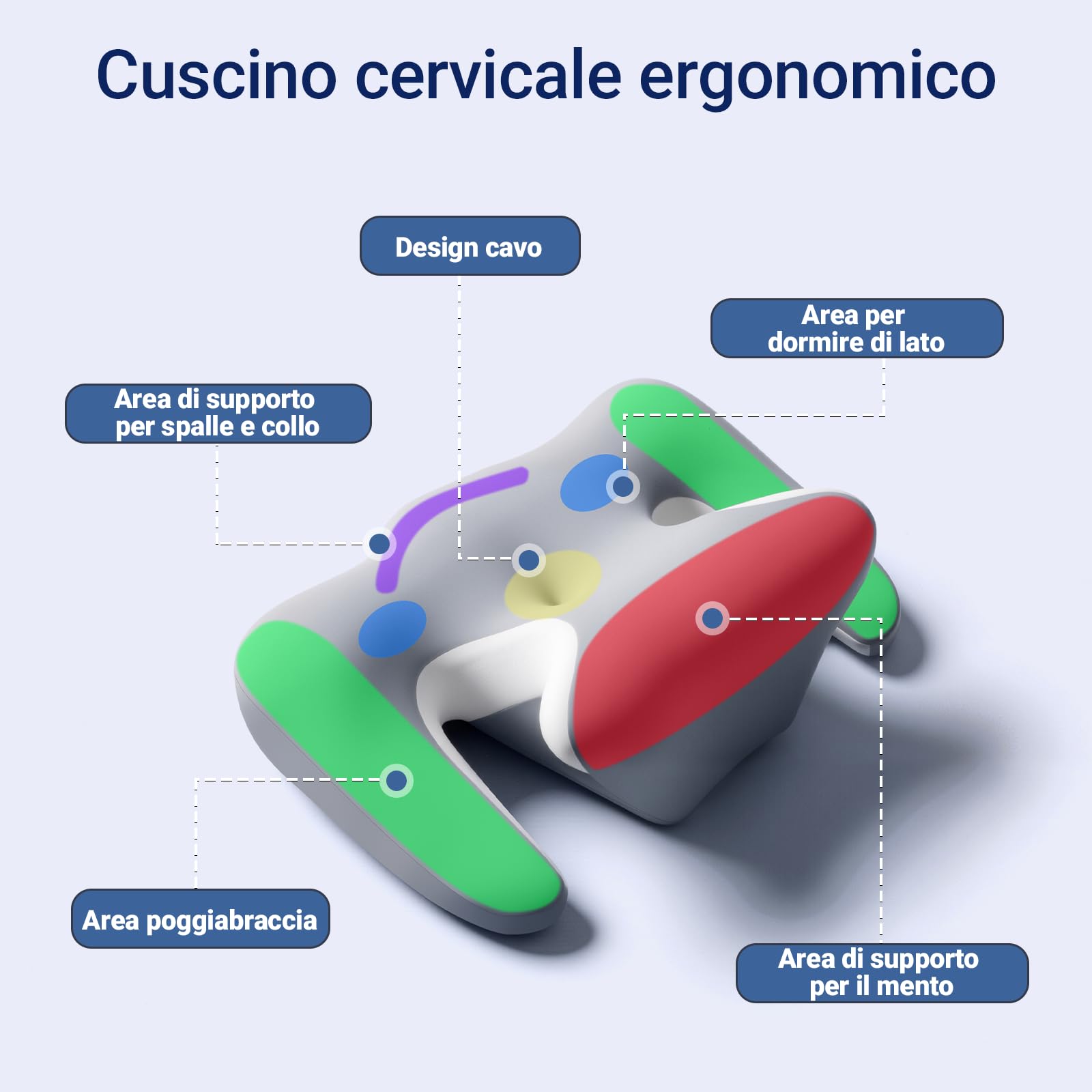 Cuscino Cervicale per Dormire in Memory Foam, Grigio