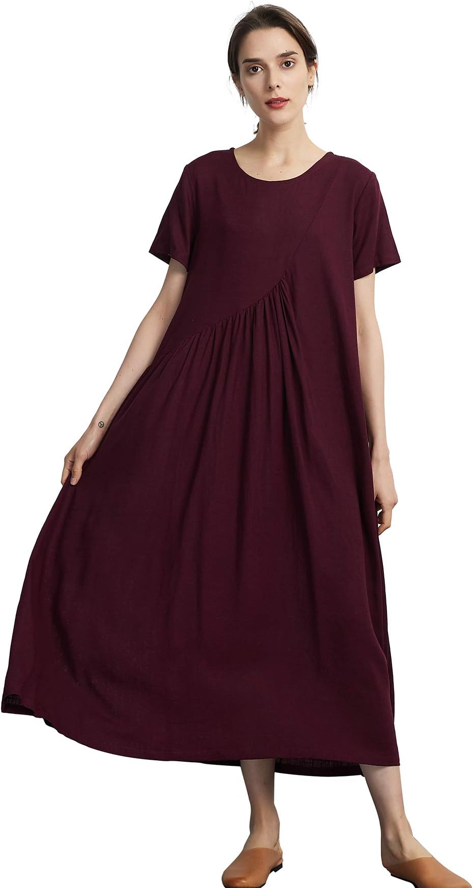 Sellse Women's Linen Cotton Casual Soft Dress Fashion Large Plus size Clothing