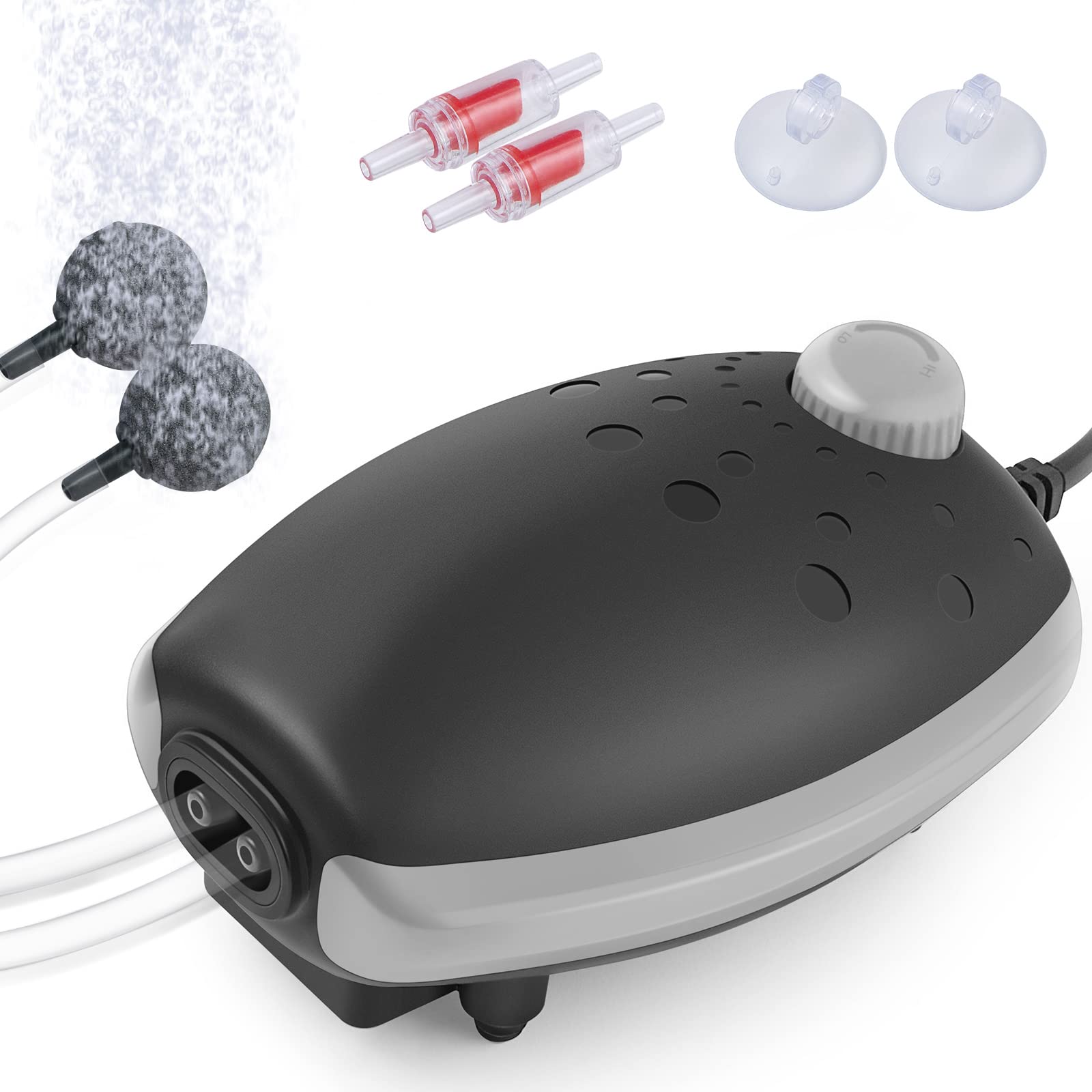 HITOP Aquarium Air Pump with Accessories, Silent Oxygen Pump for Aquarium, Whisper Aerator for Fish Tank 30L to 400 Litres (BLACK -GRAY)