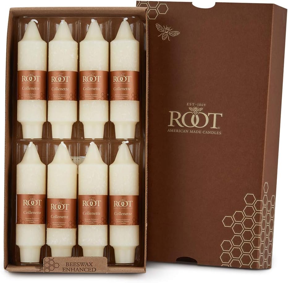 Root Candles Unscented Timberline Collenette 5-Inch Dinner Candles, 8-Count, Ivory