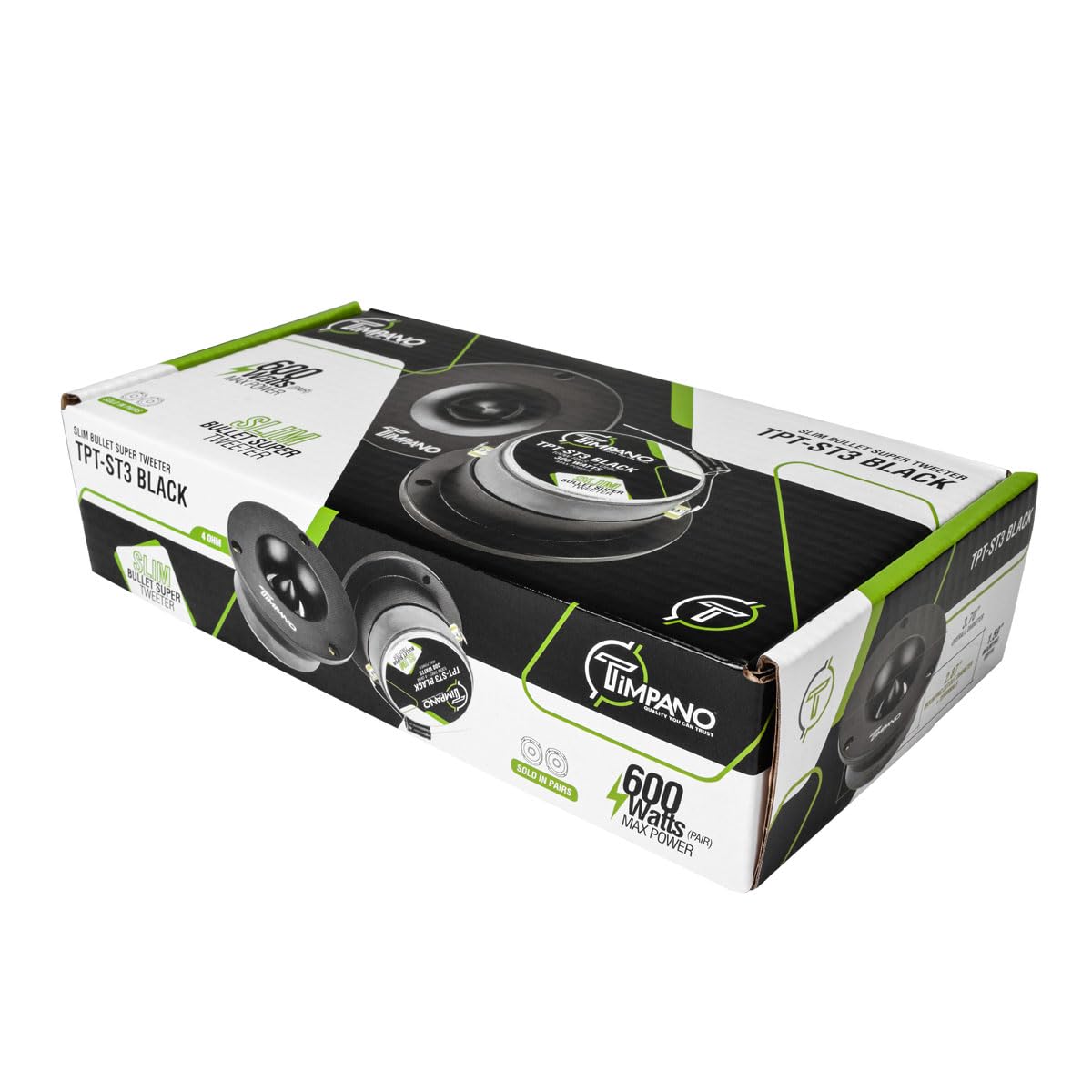 Timpano TPT-ST3 Black Slim Super Tweeter, 600 Watts 4 Ohm, 105 dB, 1 in Voice Coil, 3.75 Inch Pro Car Sound System Bullet Tweeters (Pair)