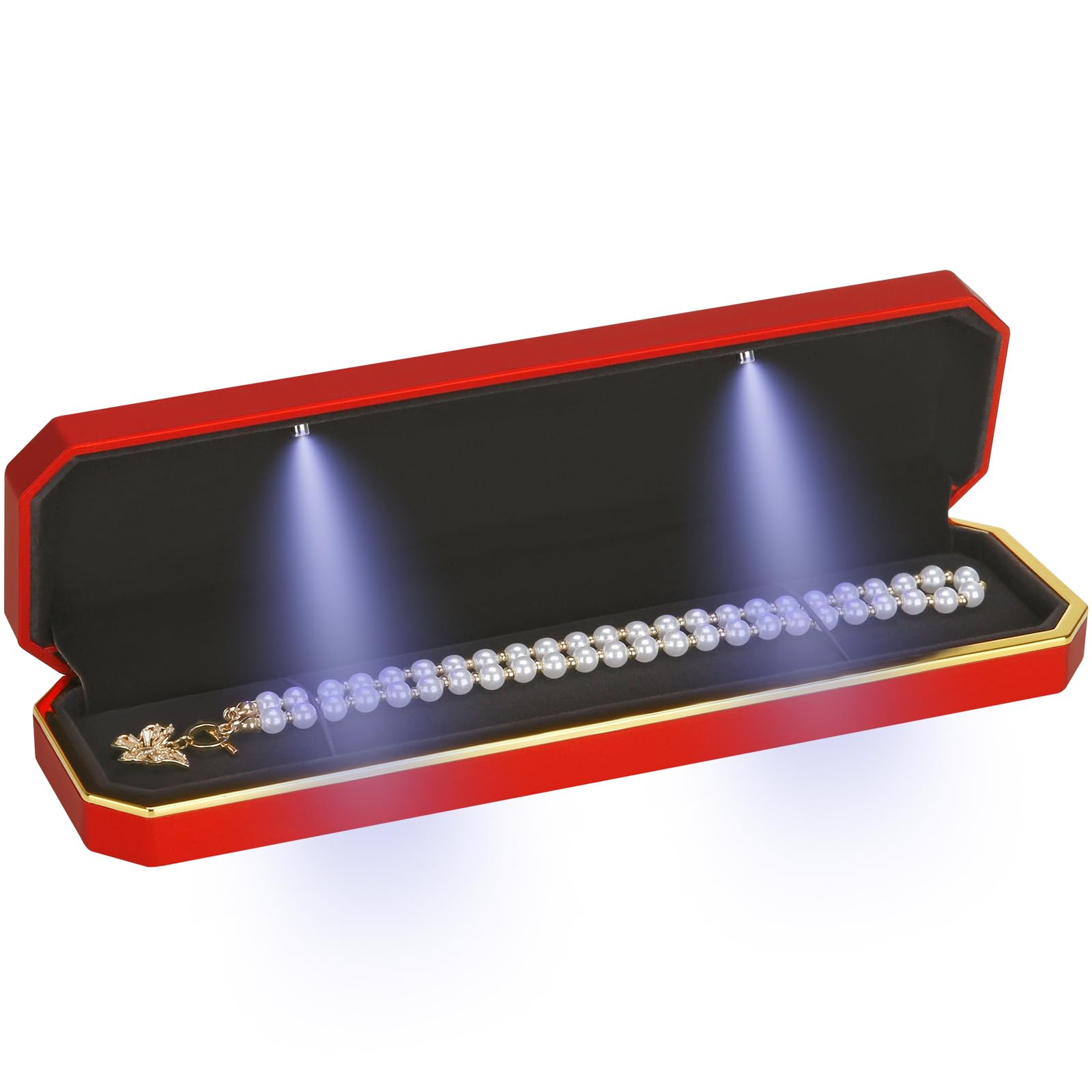 Photo 1 of Luxury LED Necklace Long Chain Gift Box with LED Light, Velvet Jewelry Box Storage Case Organizer Holder (Red)