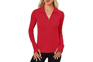 LOMON Women's Long Sleeve Athletic Tops Quarter Zip Workout Shirts Turtle Neck Fall Compression Shirt with Thumb Hole