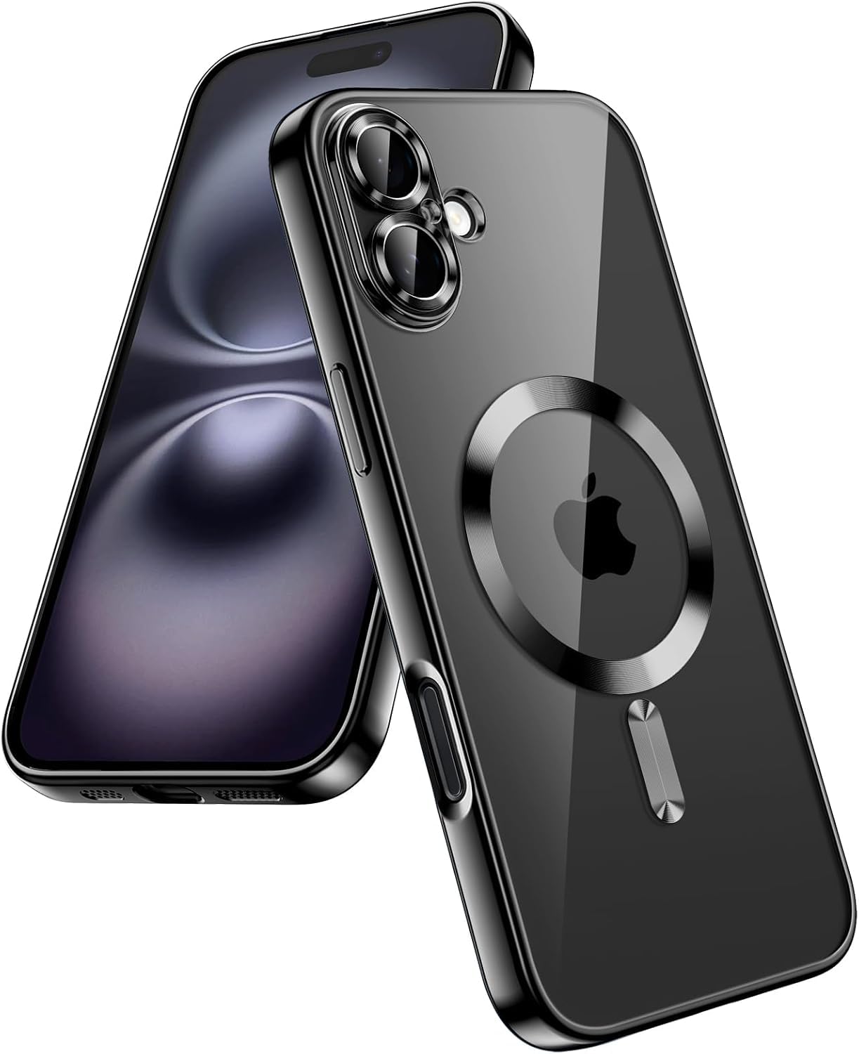 YEQIACAO Magnetic Case for iPhone 16 [Never Yellowing] [Compatible with Magsafe] Full Camera Lens Protector Plating Soft Clear Case for iPhone16-Black