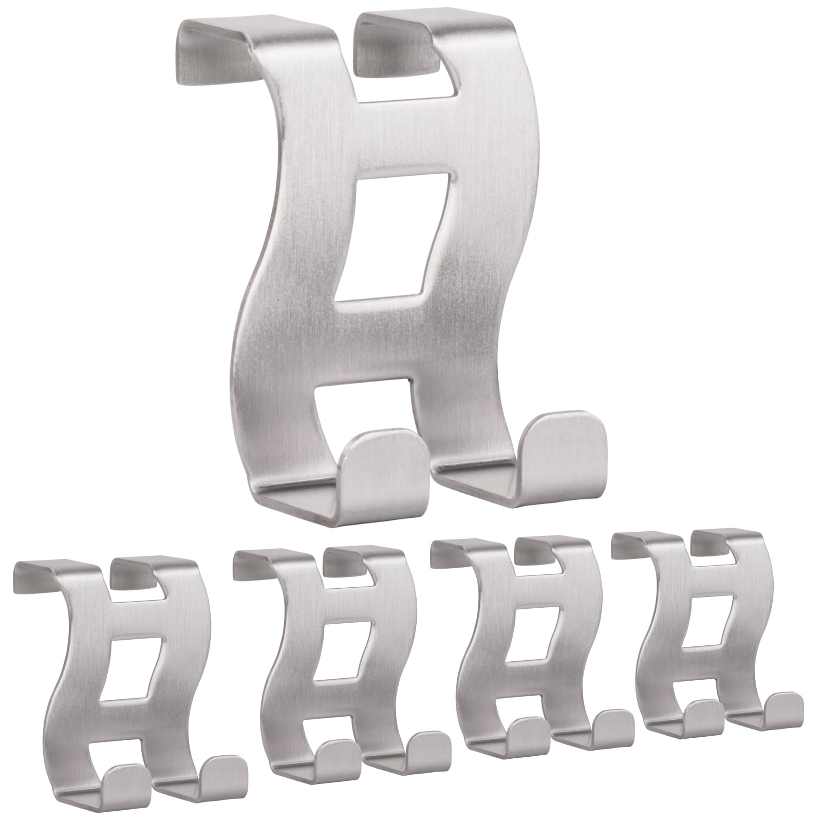 RICOO Premium Door Hooks, MH001-5, Over Door Hanger, Stainless Steel Over The Door Hook, Set of 5, Perfect for Bedroom, Bathroom, Kitchen, and More, Robust 1mm Thickness, 5x6x4.5 cm