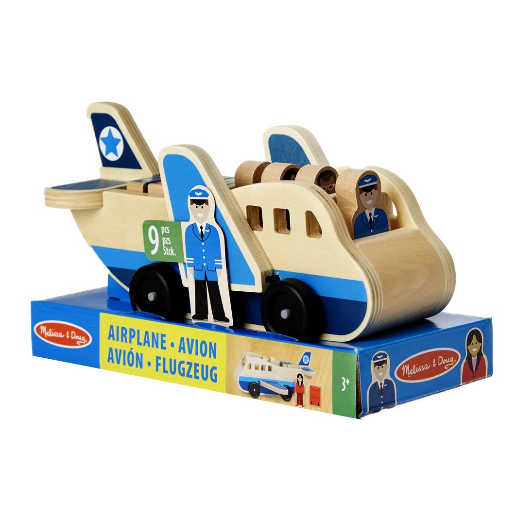 Melissa & Doug Wooden Airplane Play Set With 4 Play Figures and 4