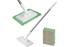 KYXKHSAA Flat Floor Mop with 10 Pads, Hands Free Cloth Clip Sweeper, 40 Inch Handle, Wet Dry Dusting Tool for Hardwood