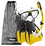 Phantom Aquatics Speed Sport Signature Mask Fin Snorkel Set, Yellow, Medium/Size 7-10
