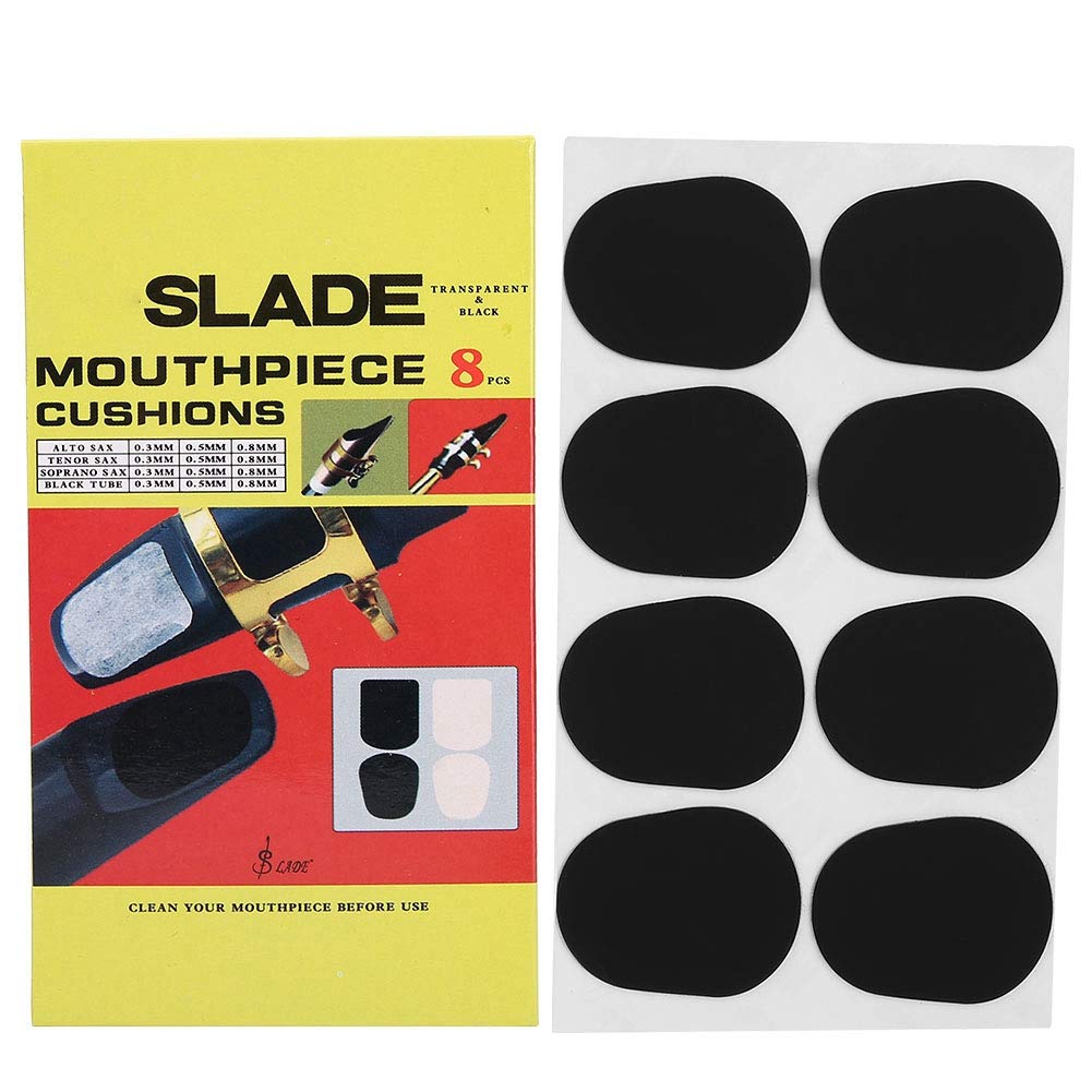 8Pcs Mouthpiece Cushion, 0.8mm/0.3mm/0.5mm Rubber Saxophone Sax Clarinet Mouthpiece Patches Pads Cushions (Black)(0.3mm)