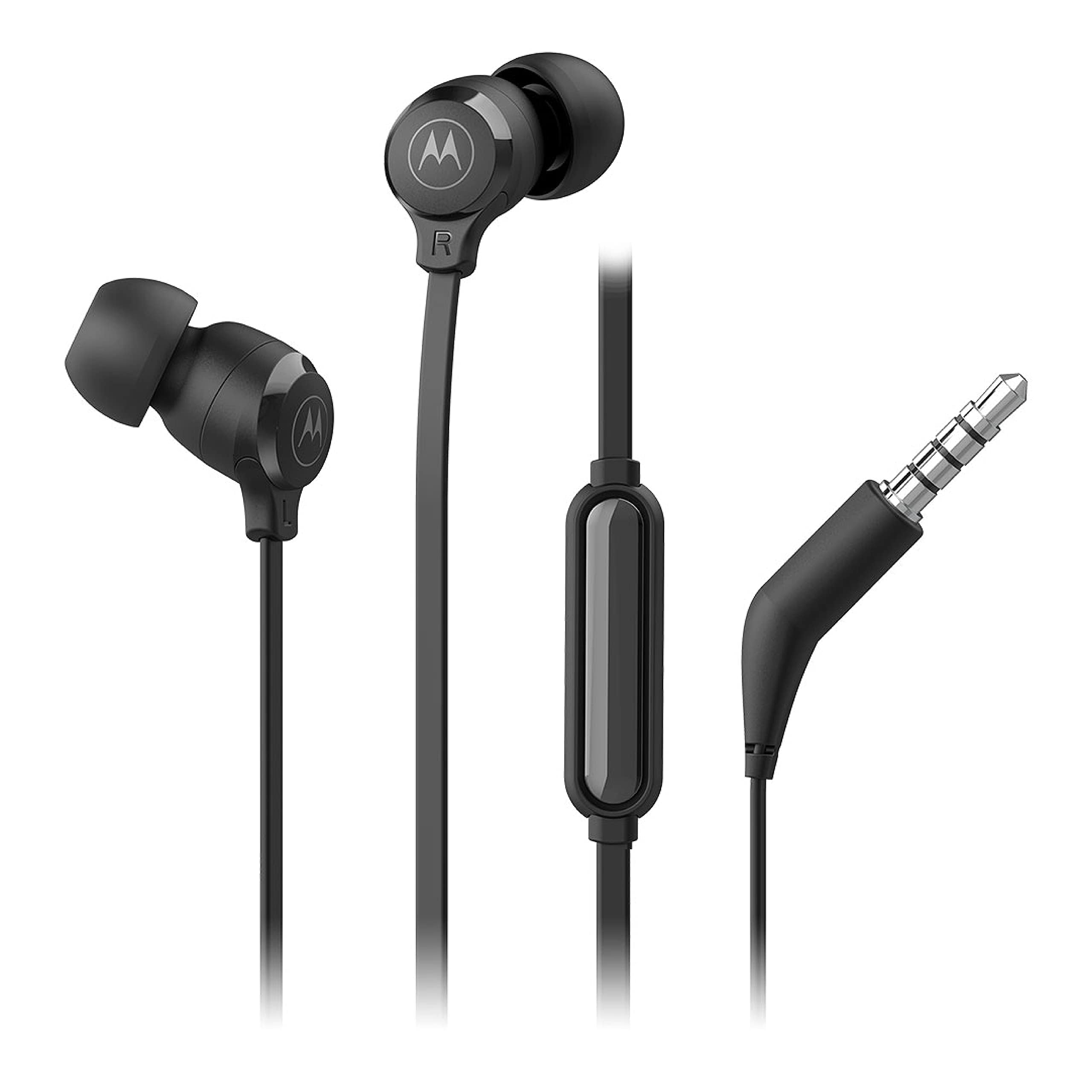 Motorola Sound Earbuds 3-S | In-Ear Headphones with Microphone | Anti-Tangle Cable, Deep Bass and Ergonomic Design with Comfort Fit | 3.5mm | Black