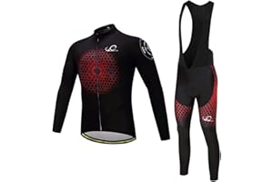 Cycearth Cycling Jersey Long Sleeve Set Men Winter Fleece Thermal Jackets Black Bib Pant