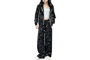 2Pcs Girls Dance Outfits Cropped Sequin Jacket Pants Set Kids Hip Hop Dance Sweatsuits for 80s 90s Party Fashion Clothes