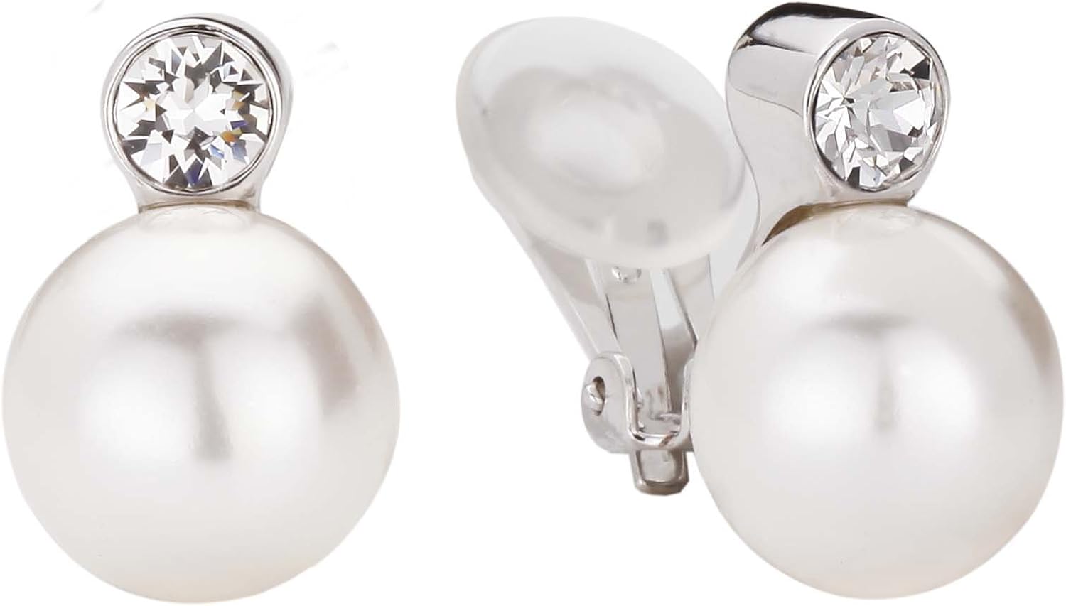 Traveller Clip-on Earrings - Pearls - 12 mm - White - Preciosa Crystals - Platinum plated - 15x12 mm - 113487