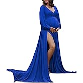 Dedysler Maternity Gowns Long Sleeves Baby Shower Dress for Photoshoot Wrap Split Sweetheart Maxi Photography