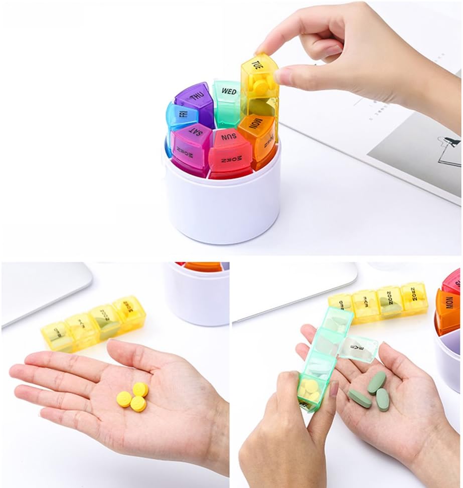 Fambasis 7 Days Pill Box Portable Weekly Pills Organiser Dispenser Mediplanner with Pills Splitter Cutter Medication Reminder for Morn Noon Eve Bed BPA Free - Image 3