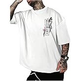 VIPWOLF Men's Japanese Graphic Tees Sakura Short Sleeve T Shirts Loose Summer Aesthetic Tops Streetwear