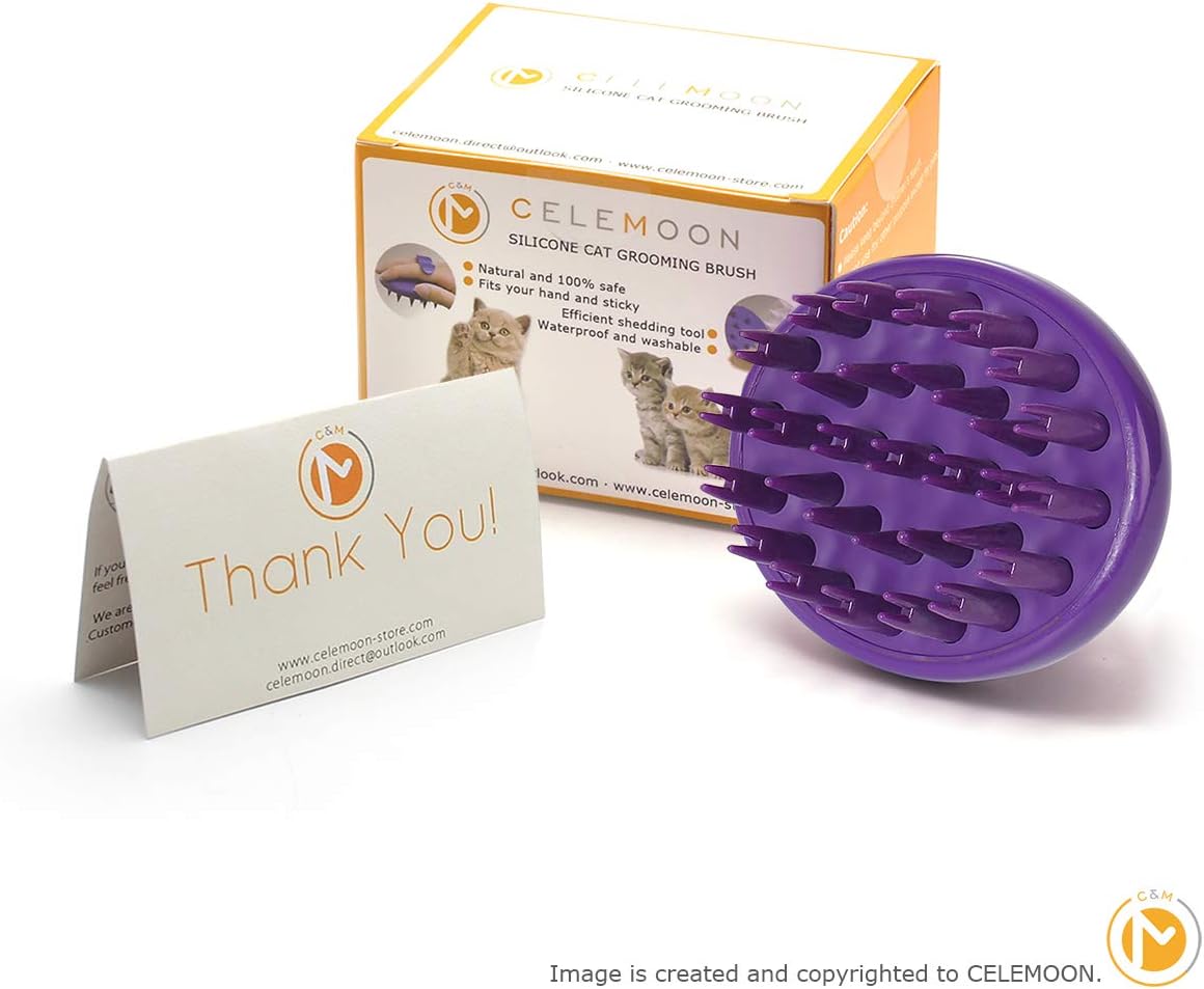 CeleMoon [Soft Silicone Pins] Silicone Washable Cat Grooming Shedding Tool/Massage Brush for Long and Short Hair, Reduce Shedding by 90% - No Scratching Any More & Fits Your Hands So Well - Purple : Pet Supplies