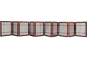 Pet Dog Gate Strong and Durable Freestanding Folding Acacia Hardwood Portable Wooden Fence Indoors or Outdoors by Urnporium (Brown Pet Gate, 10 Panel 24" Tall)