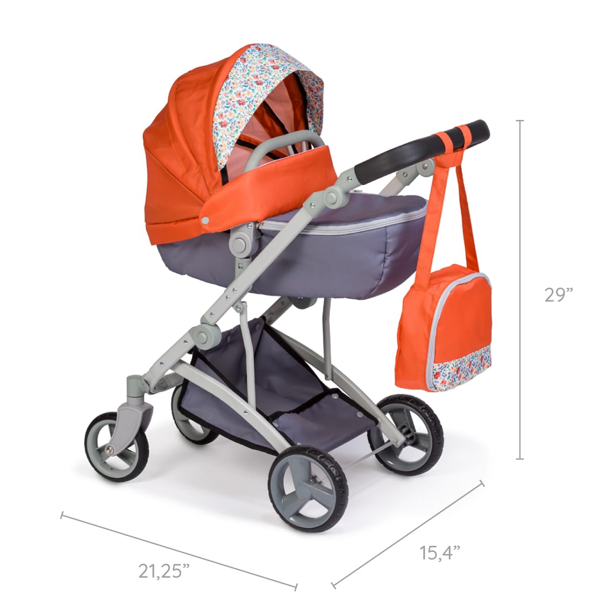 JC Toys - for Keeps Playtime | Deluxe Folding Sports Pram Stroller | Nature Theme Collection | for Dolls up to 20