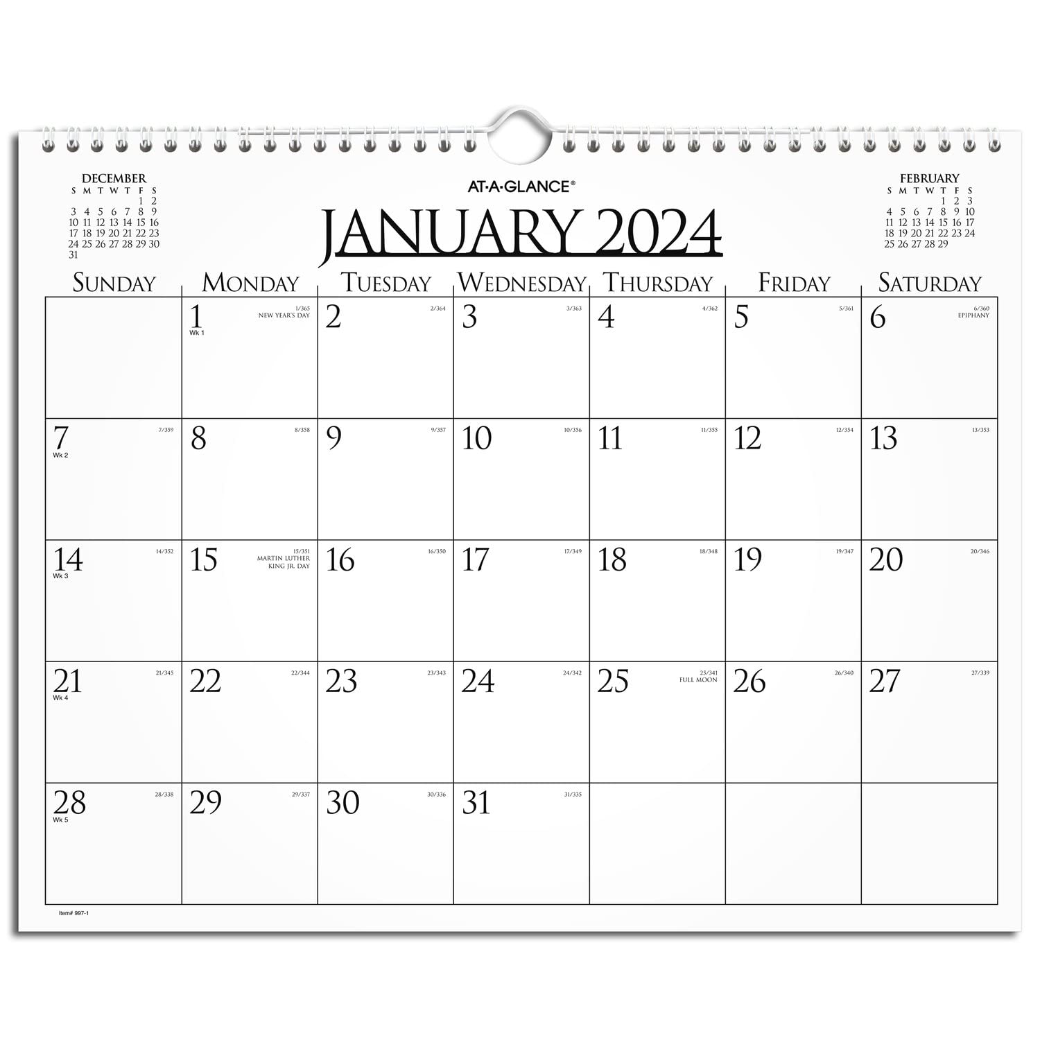 AT-A-GLANCE 2024 Monthly Wall Calendar, 15" x 12", Medium, Business (997-1-24)