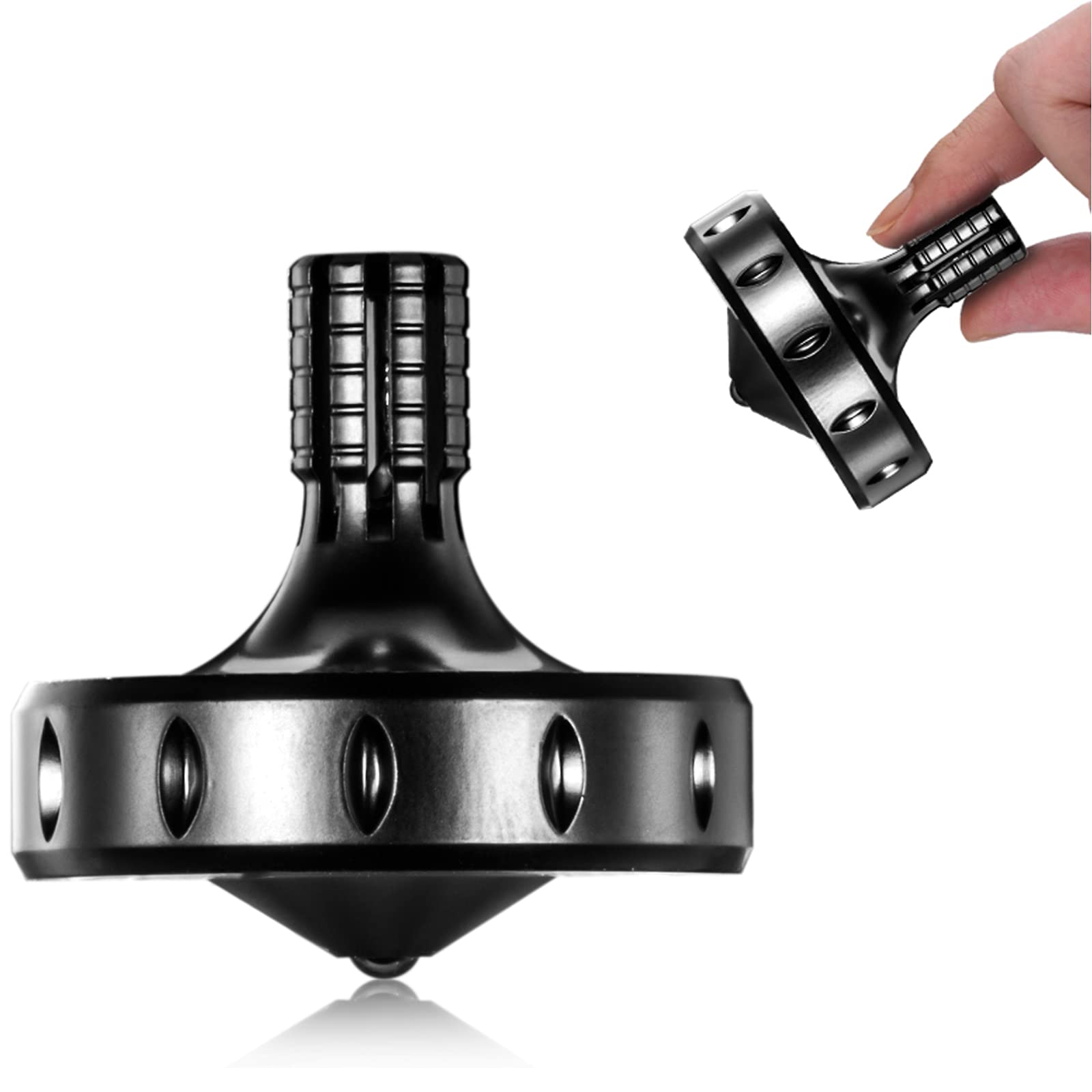 Precision Metal Spinning Top, Perfectly Balanced, Spin Smooth, Extra Long Spin Time, More than 12 Minutes, Portable EDC Stress Relieving toys Toy (M, Black)