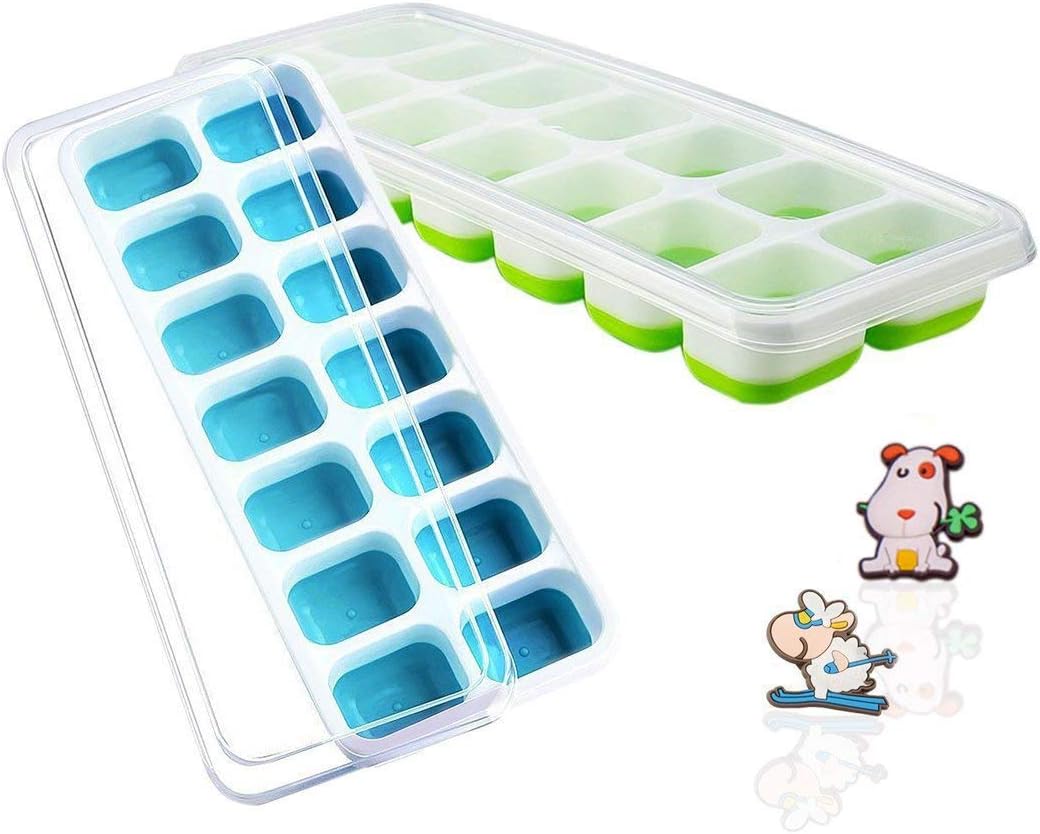 Ice Cube Tray with Plastic Lids for Father's Day,Stackable Molds for Ice Making with Easy Release Silicone Push Bottom,DIY Ice Foods Drinks Fruits Coffee Beer (Set of 2,Bonus Fridge Magnets)