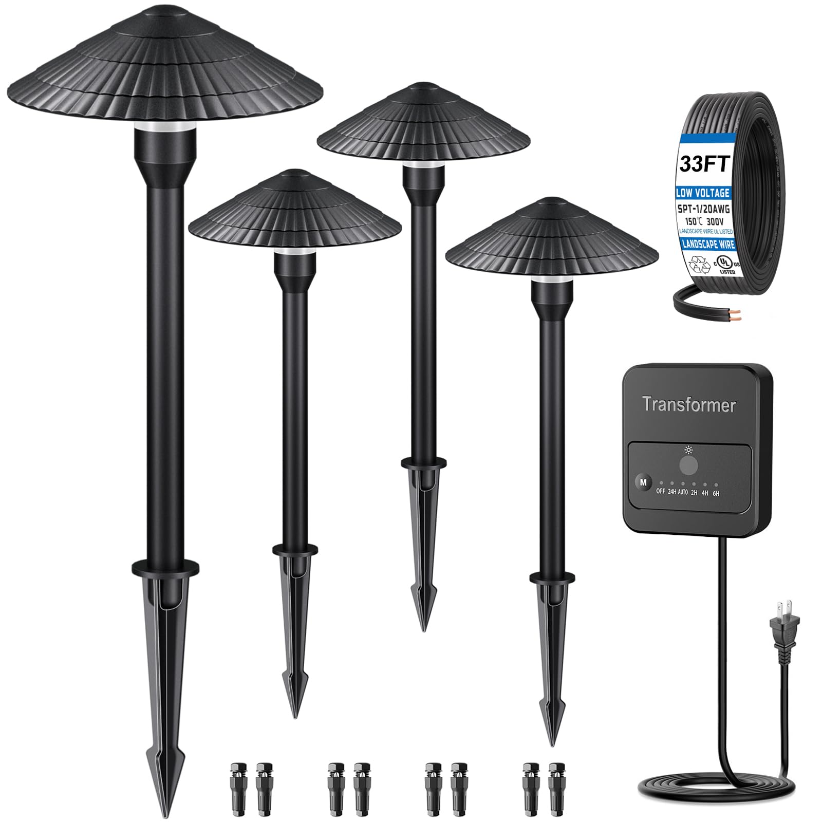 Photo 1 of ZZXX All-in-One Low Voltage Landscape Lighting Kit 4-Pathway Lights with 40W Transformer, 5W LED Landscape Lighting Low Voltage 12-24V,IP66 Waterproof Outdoor Lights 2700K for Yard Patio Walkway
