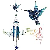 Outdoor Wind Chimes Hummingbird Metal WindChimes Gift for Outside/Indoors, Home, Lawn, Porch, Patio, Garden Decor, Yard Decoration (Bule Hummingbird)