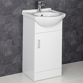 Amazon De Matrix Essentials 450 Mm Badezimmer Unterschrank Waschbecken Bodenstehende Weiss Glanzend