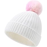 FUOITA Girls Winter Hat Warm Toddler Beanie with Pom Pom Winter Hats for Baby and Kids
