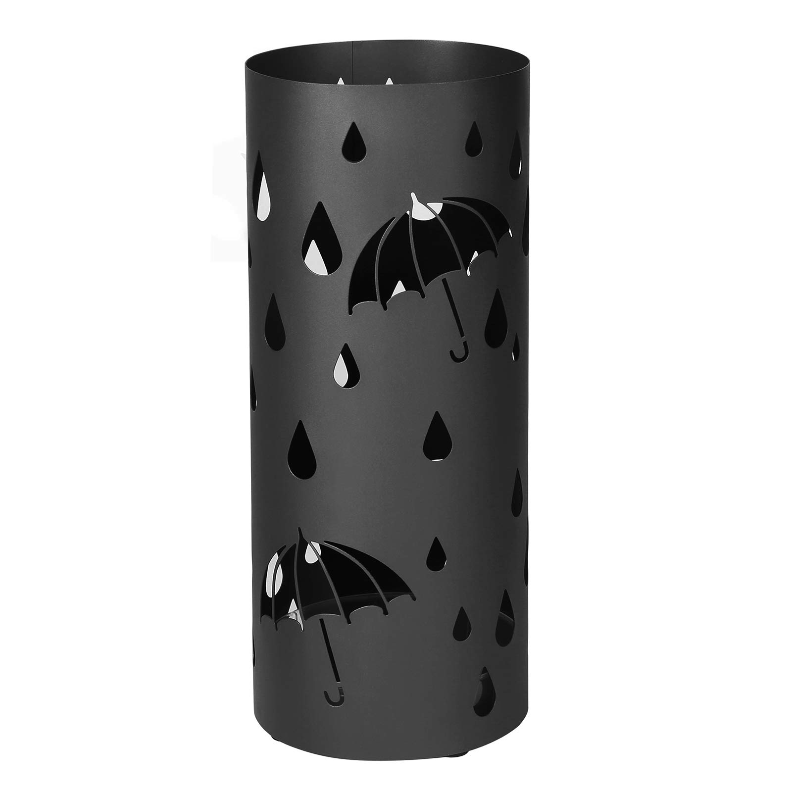 SONGMICS Metal Umbrella Stand, Round Umbrella Holder Rack, with Hooks and Drip Tray, 49 x Ø 19.5 cm, Black LUC23B