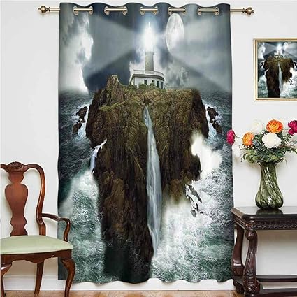 Cortina para ventana con luces de faro con piedras de faro y olas de