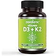 Zentastic Vitamin D3 K2, 5000IU & 200mcg, Vitamin D & Patented MK7 & MK4 for 3-in-1 Complex Support - Vegetarian, Non-GMO, 90 Caps