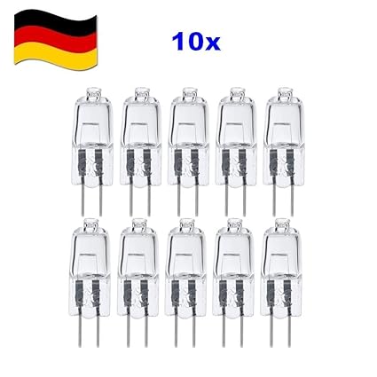 GiXa Technology SET von 10x G4 Halogen Lampen der Leistung 5W / 10W / 20W 12V Hochvolt Halogen Halopin Stiftsockel Lampe Leuc