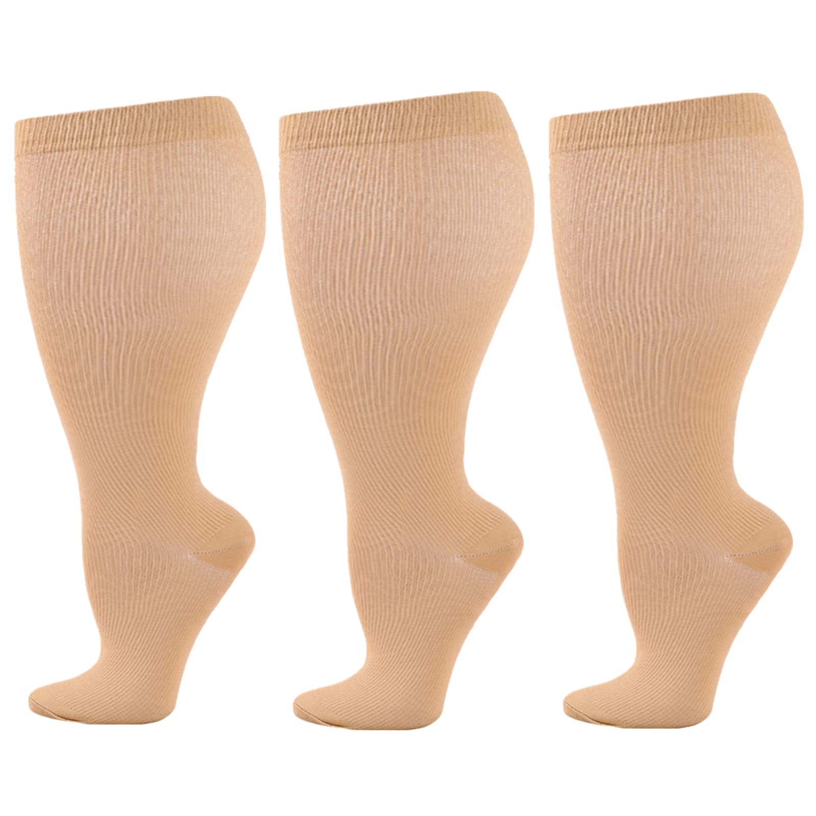 Wide Calf Compression Socks for Women Men, 3 Pairs Plus Size Extra Large Size Support Socks Stockings Reduces Swelling & Pain for Nurses Running Pregnant Travel Flight 20-25 mmHg