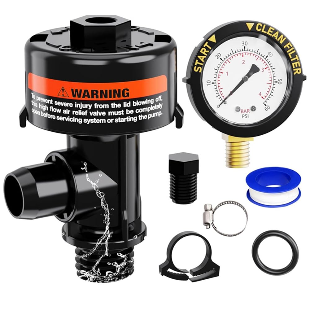 Hopbucan 98209800 Pool Filter Pressure Gauge, Manual Bleed Valve Release Valve for Pool and Spa Filters 98209803 Easy Install