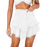 Women's High Waist Ruffle Mini Skirt Lace Trim Flowy Boho Skorts for Women Flared Tiered Golf Tennis Athletic Skirts