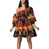 Multifit Women Boho African Floral Print Pleated Short Midi Dress Multi-Way Dress for Casual Rave Club Party