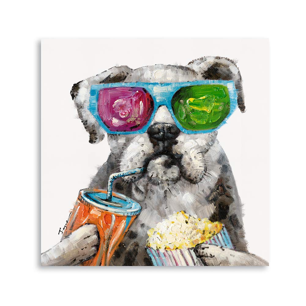 Yidepot Dog Paintings Canvas Wall Art: Pug Holding Coca Cola Popcorn and Wearing Sunglasses Aesthetic Room Decor Canvas Art Wall Decals for Living Room Decor (30x30CM)