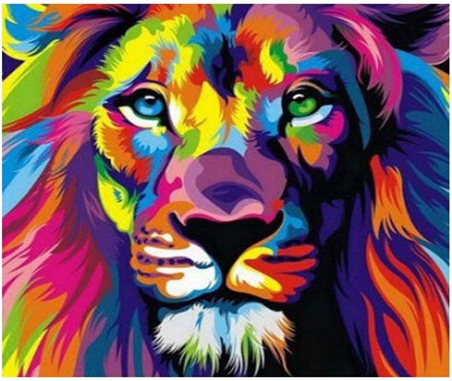 JQjian DIY 5D Diamond Painting by Number Kits, Crystal Rhinestone Diamond Embroidery Lion Paintings Pictures