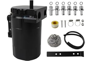 FIWARY Universal Reservoir Tank Oil Catch Can Tank with Bracket fits for Most car, Black, Aluminum, 350ml