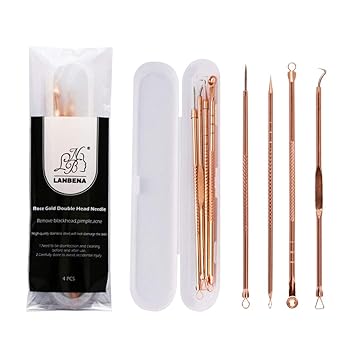 Digital Shoppy Lanbena Rose Gold Acne Removal Double Head Needle Pimple Blackhead remove Treatment Acne Needle Acne Remover Pull (4 pcs)